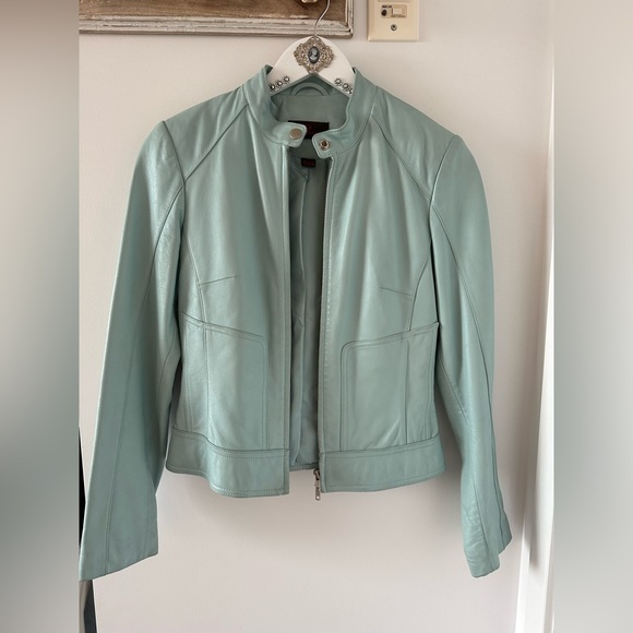 Light teal Leather jacket/Danier leather jacket/Washed blue leather jacked/Leath - Picture 2 of 8